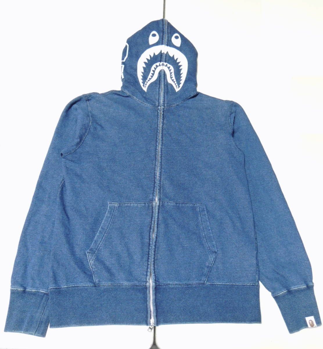 Bape A BATHING APE Indigo Tiger Shark Full Zip Hoodie L Grailed