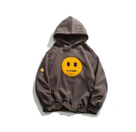 Zipper Pocket Smile Face Hoodie Sweatshirt