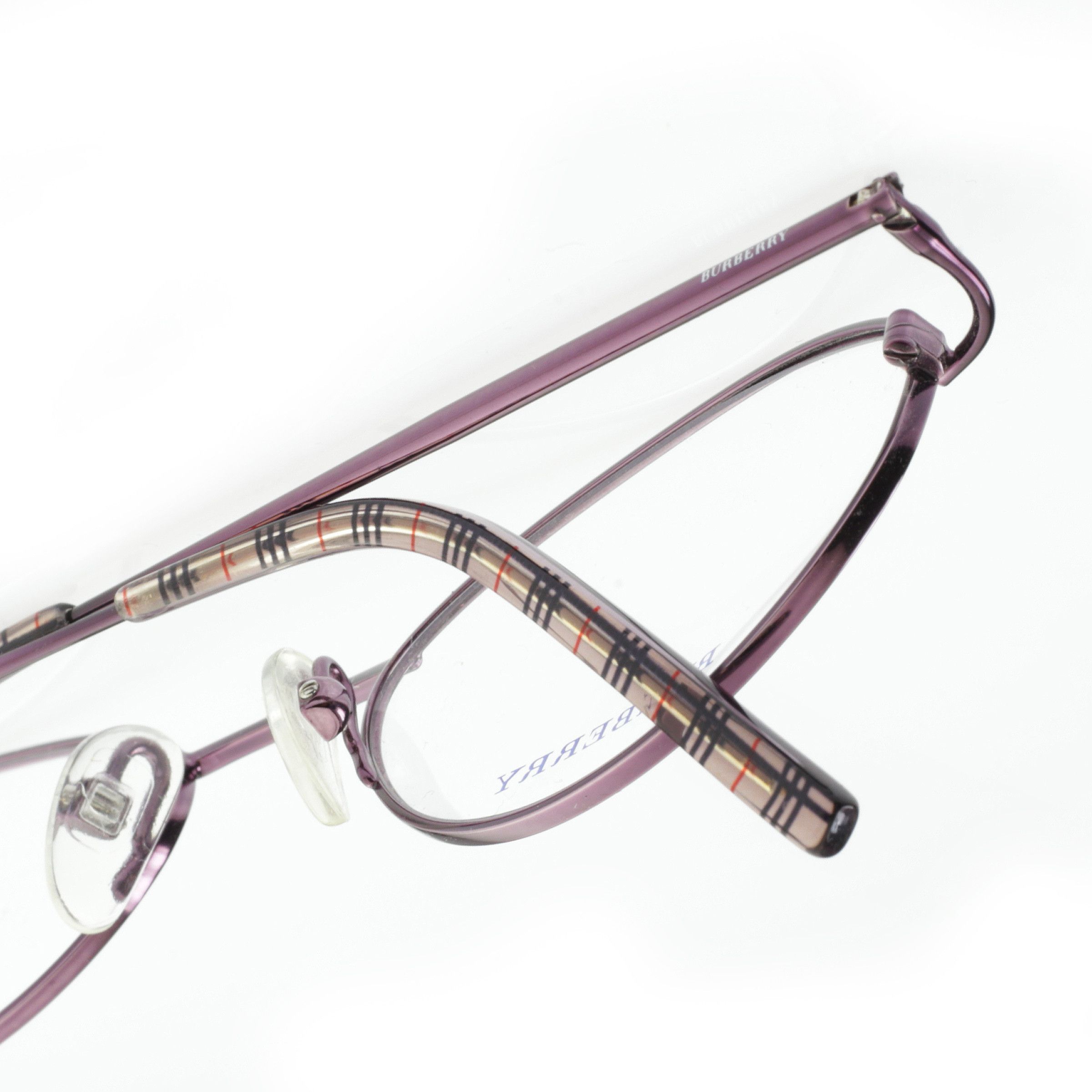 Burberry Burberry '90s Purple Check Oval Frame Glasses Size ONE SIZE - 1 Thumbnail