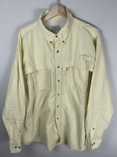 L.L. Bean, Shirts, Ll Bean Fishing Shirt Mens Medium Vented Button Down  Plaid Nylon Orange Gray