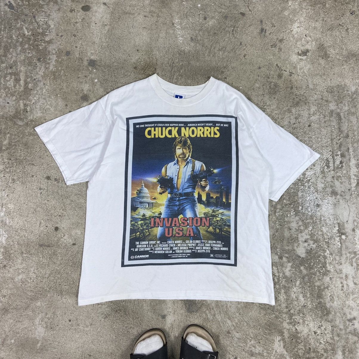 Vintage 1990s CHUCK NORRIS INVASION USA RUSSELL ATHLETIC TEE - № 109 Size US L / EU 52-54 / 3 - 1 Thumbnail