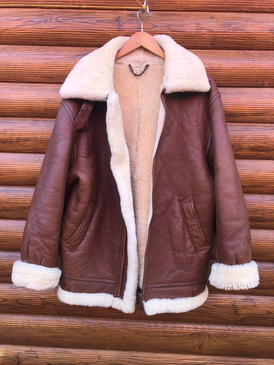 image of Leather Jacket x Sheepskin Coat Vintage Teodem Shearling Sheepskin Jacket U.s. Army Type B3 in Brow