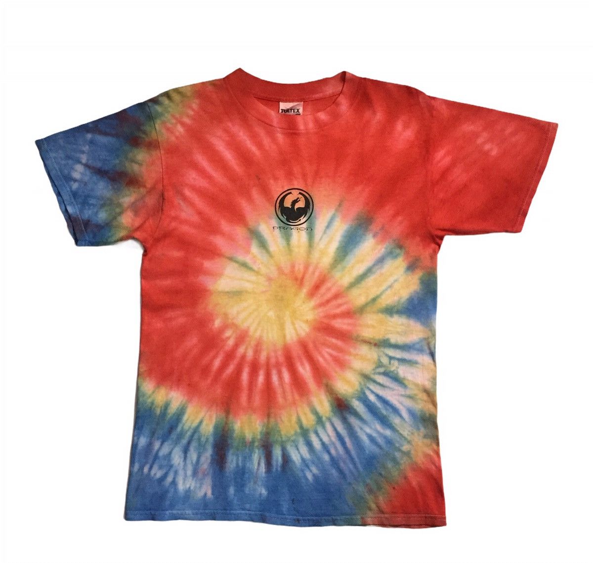 VINTAGE 90s DRAGON OPTICAL SKATEBOARDS TIE DYE LOGO TSHIRT