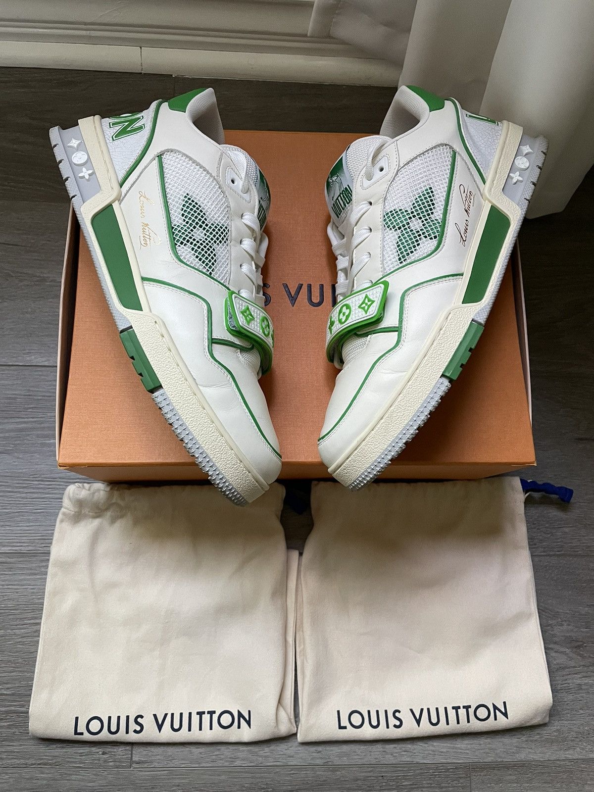 Louis Vuitton Louis Vuitton White Green Mesh Strap Trainer Sneaker Size US 10 / EU 43 - 1 Thumbnail