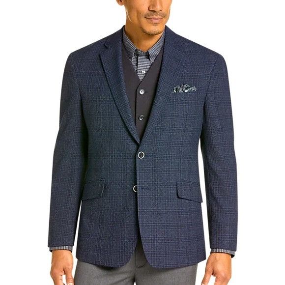 Joseph Abboud JOE Joseph Abboud Blue Glen Plaid Slim Fit Linen Sport ...