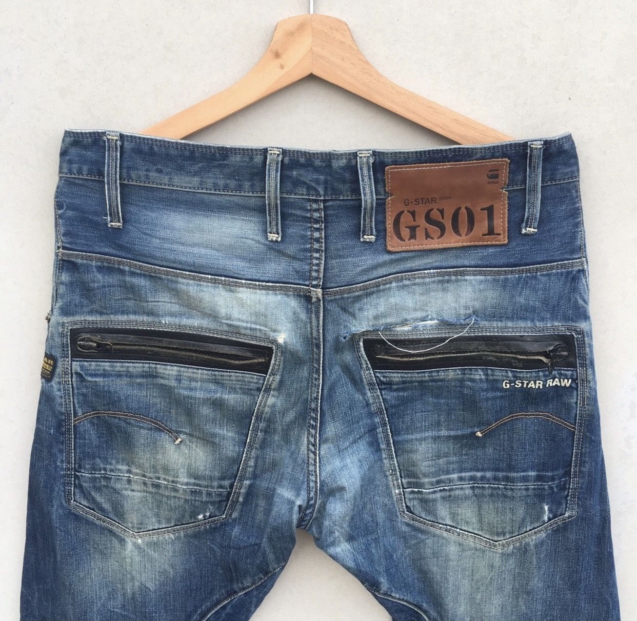 G-Star Distressed Gstar Raw Riley Loose Tapered Acid Wash Denim Size US 34 / EU 50 - 8 Thumbnail