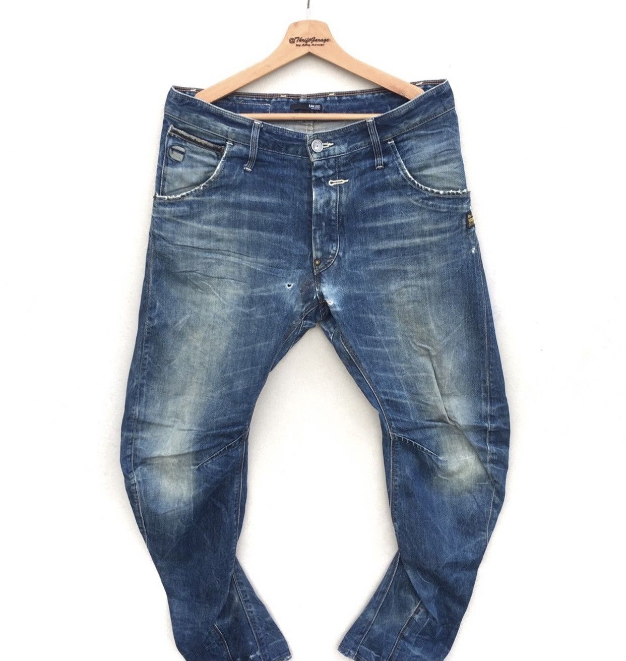 G-Star Distressed Gstar Raw Riley Loose Tapered Acid Wash Denim Size US 34 / EU 50 - 1 Thumbnail