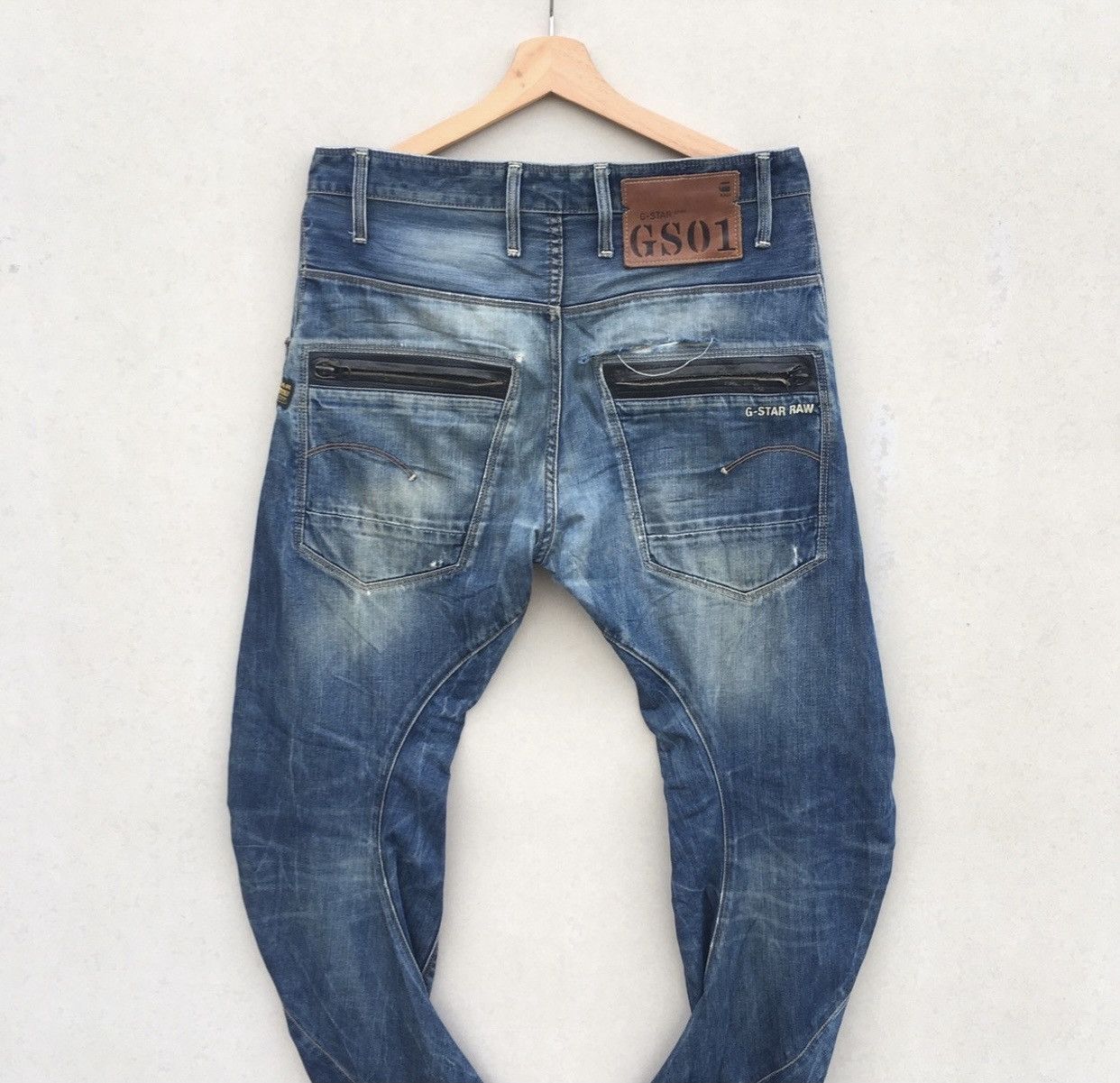 G-Star Distressed Gstar Raw Riley Loose Tapered Acid Wash Denim Size US 34 / EU 50 - 7 Thumbnail