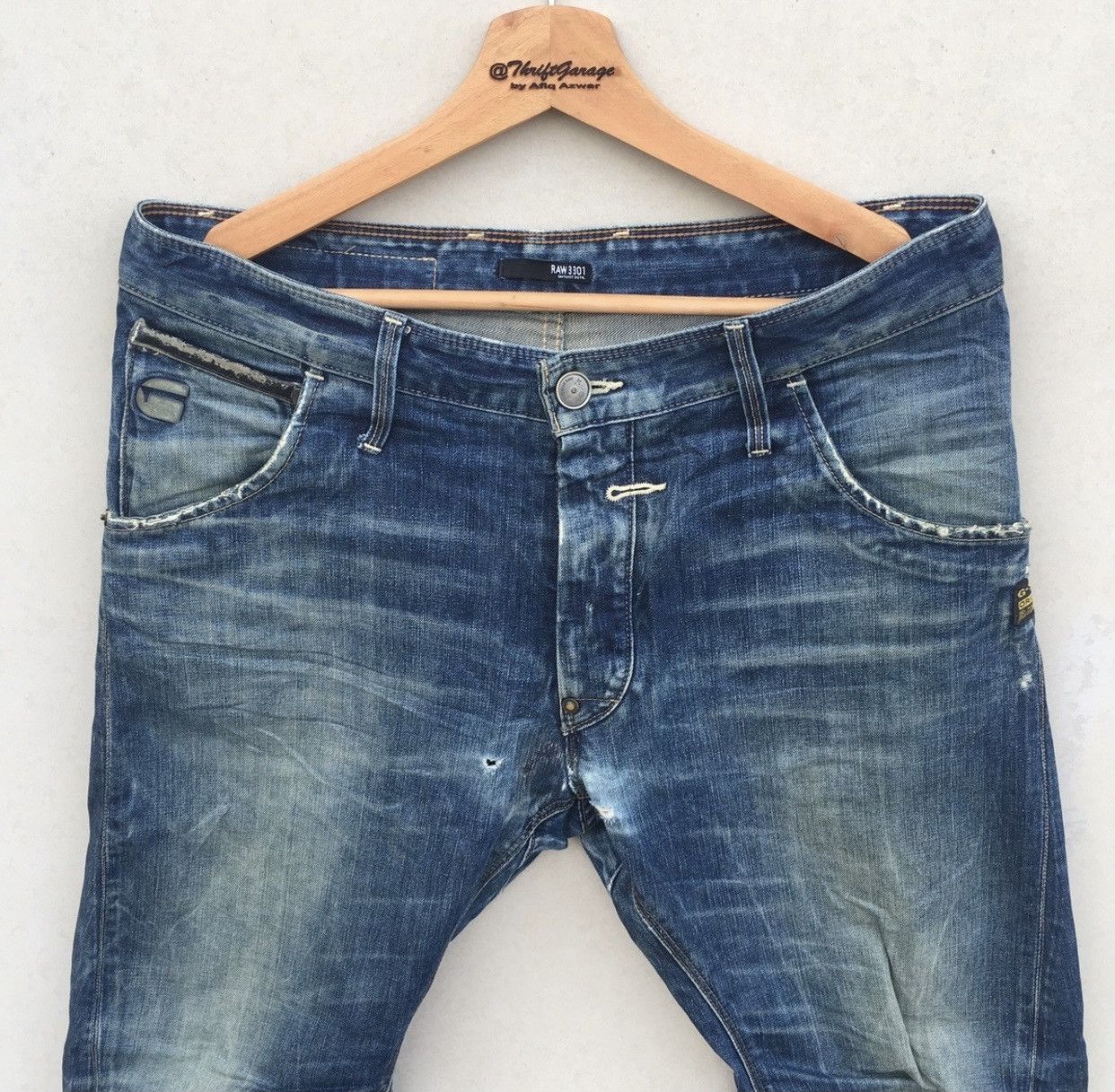G-Star Distressed Gstar Raw Riley Loose Tapered Acid Wash Denim Size US 34 / EU 50 - 2 Thumbnail