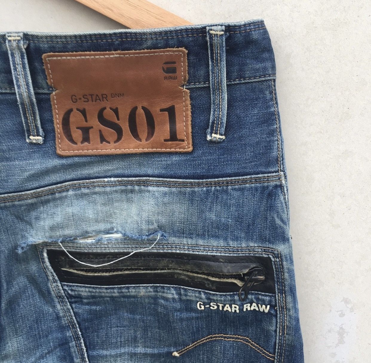 G-Star Distressed Gstar Raw Riley Loose Tapered Acid Wash Denim Size US 34 / EU 50 - 9 Thumbnail