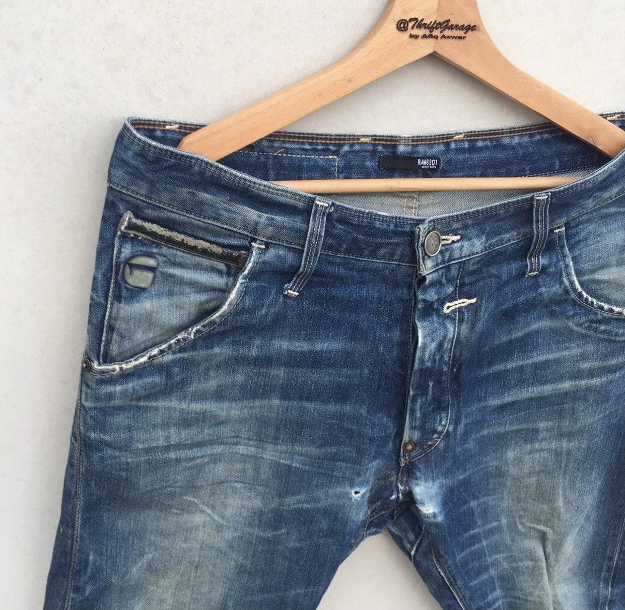 G-Star Distressed Gstar Raw Riley Loose Tapered Acid Wash Denim Size US 34 / EU 50 - 5 Thumbnail