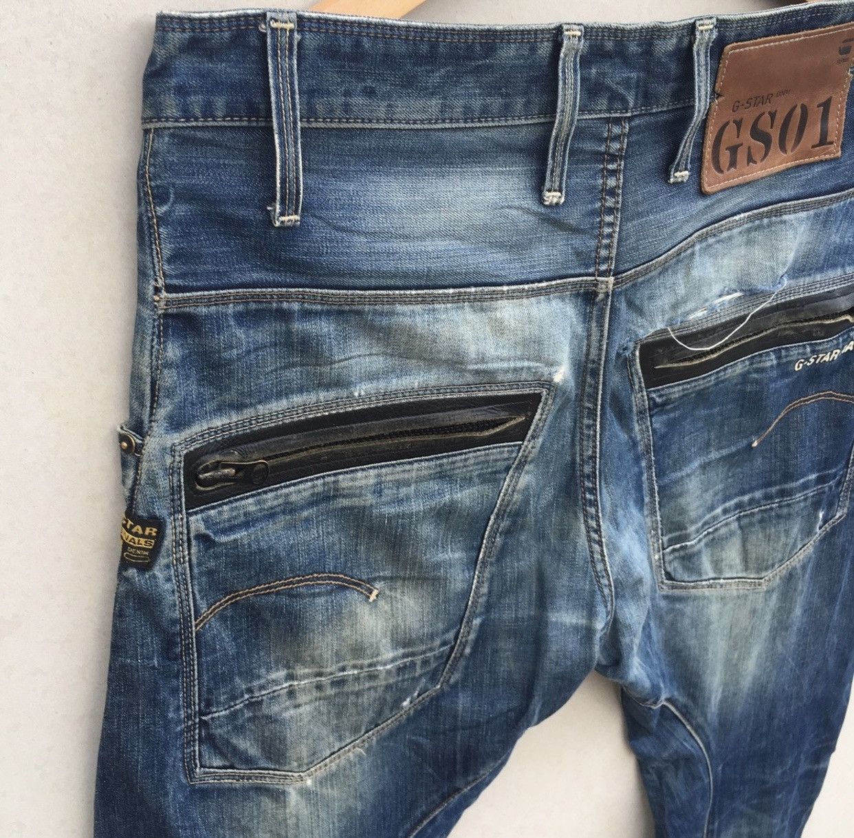 G-Star Distressed Gstar Raw Riley Loose Tapered Acid Wash Denim Size US 34 / EU 50 - 10 Thumbnail