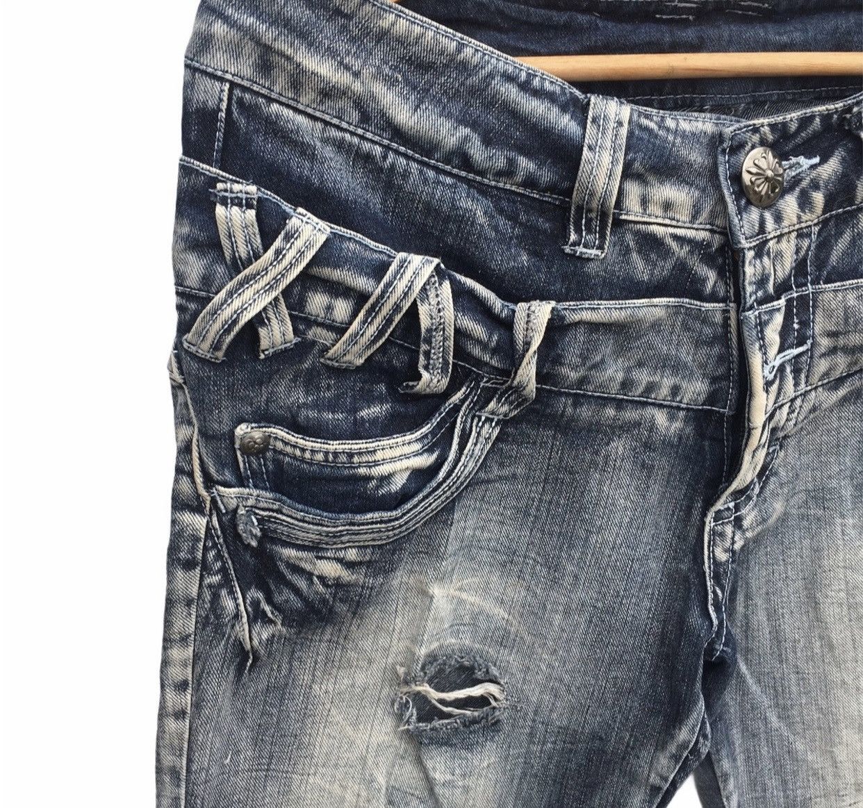 Japanese Brand Distressd Japanese Brand Double Waist Acid Wash Denim Pants Size US 34 / EU 50 - 6 Thumbnail