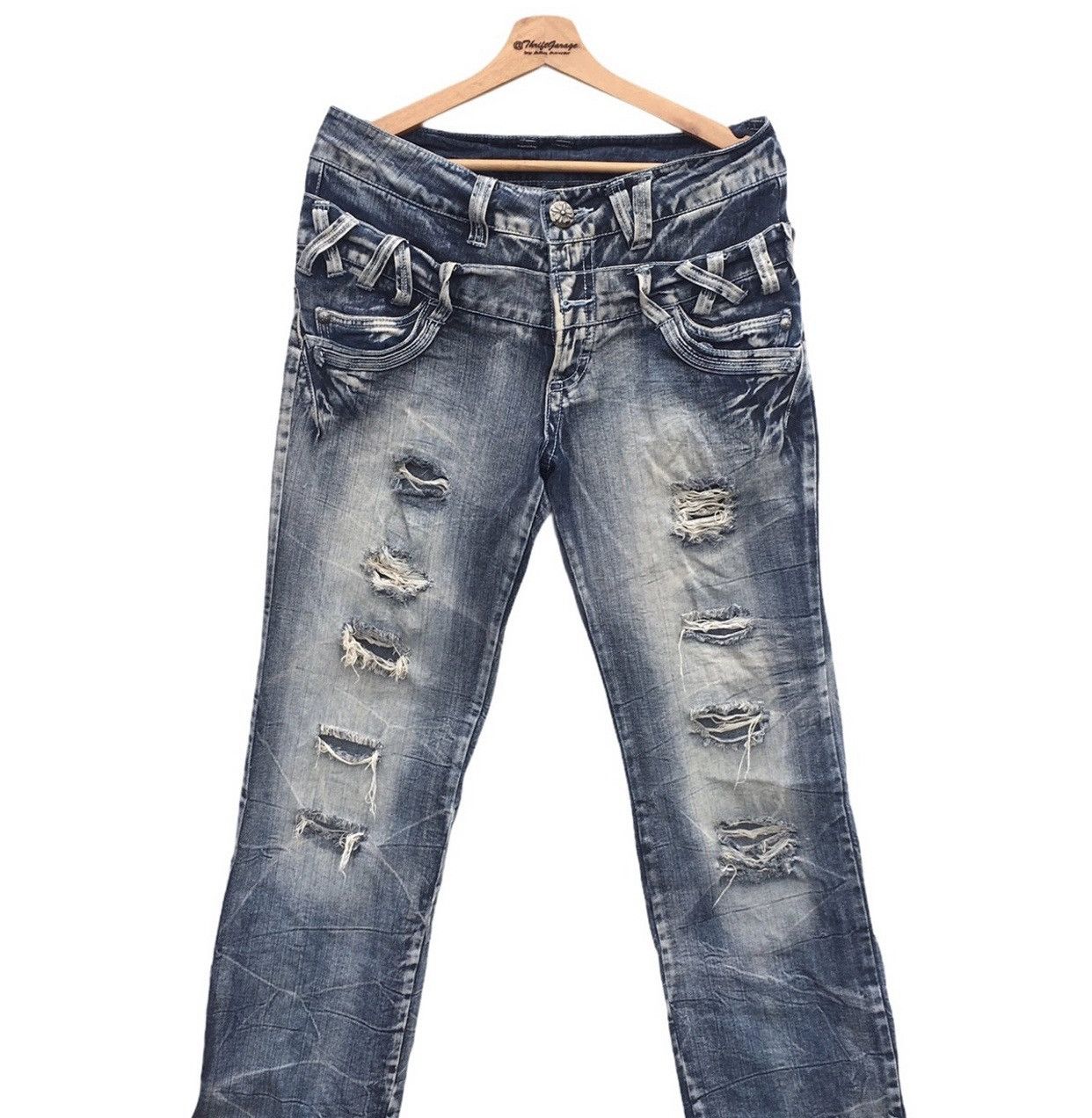 Japanese Brand Distressd Japanese Brand Double Waist Acid Wash Denim Pants Size US 34 / EU 50 - 1 Thumbnail