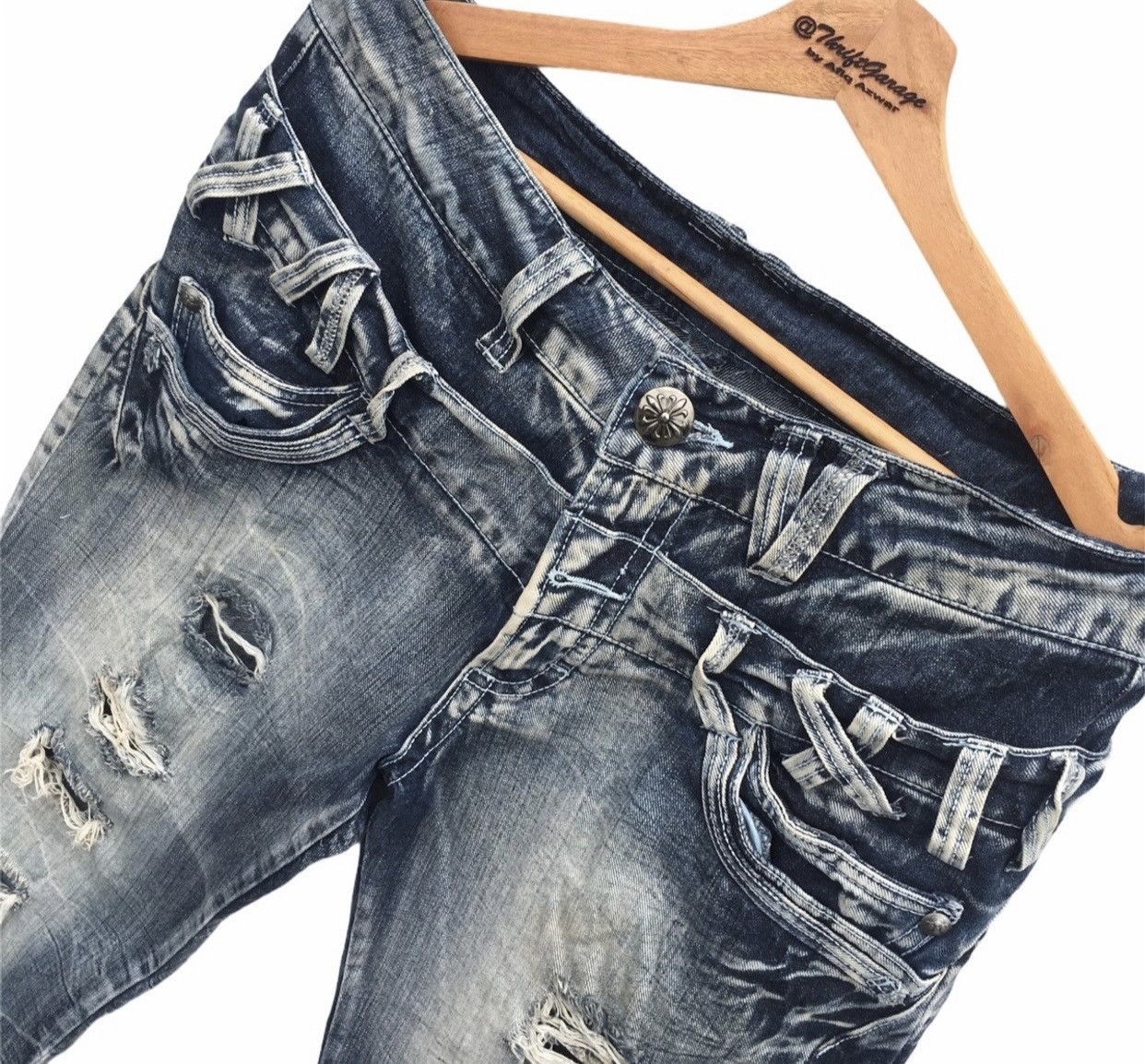 Japanese Brand Distressd Japanese Brand Double Waist Acid Wash Denim Pants Size US 34 / EU 50 - 3 Thumbnail