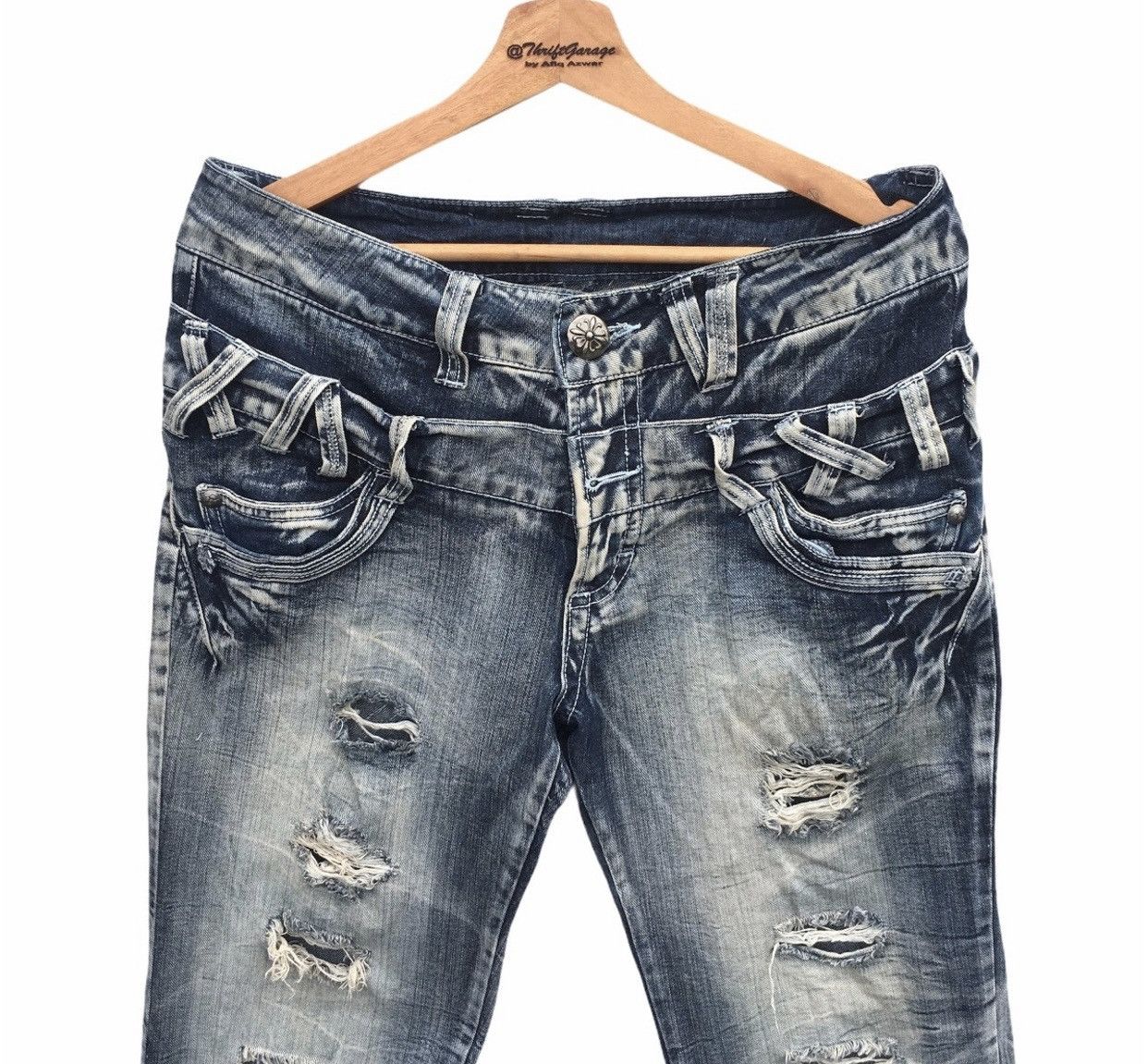 Japanese Brand Distressd Japanese Brand Double Waist Acid Wash Denim Pants Size US 34 / EU 50 - 2 Thumbnail
