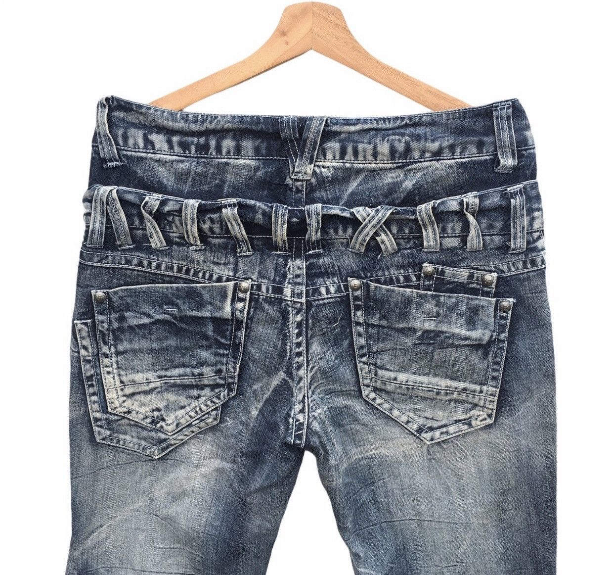 Japanese Brand Distressd Japanese Brand Double Waist Acid Wash Denim Pants Size US 34 / EU 50 - 8 Thumbnail