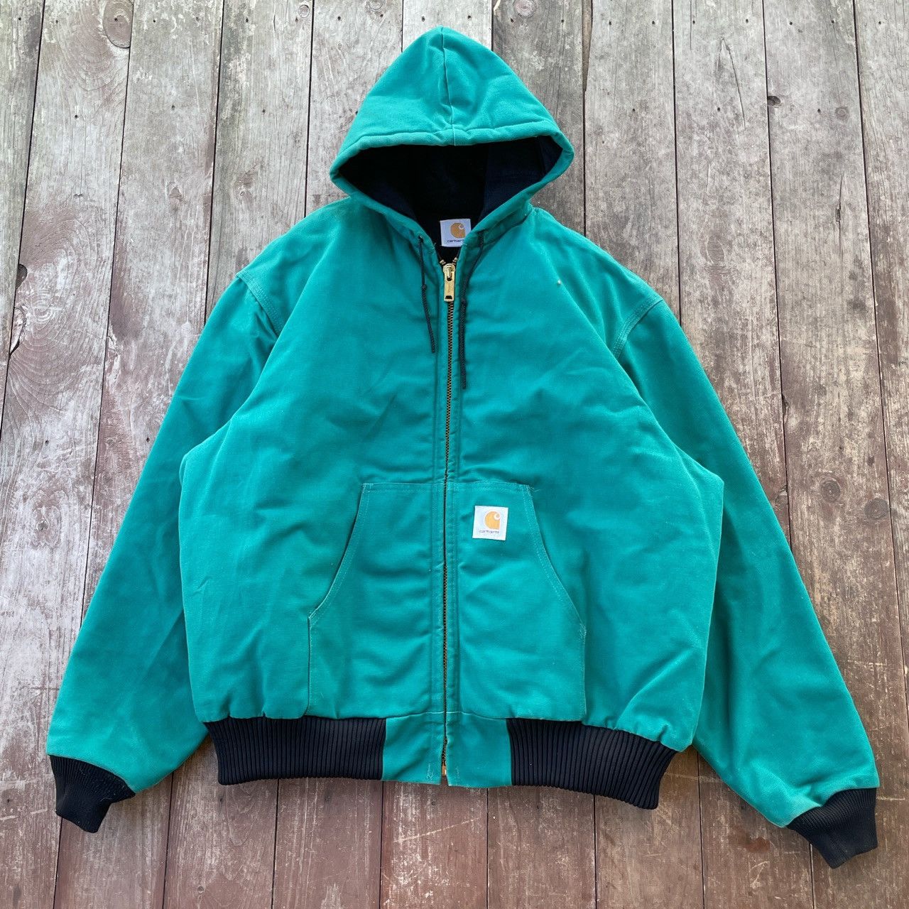 Vintage 1990s Turquoise Carhartt Workwear Hooded Jacket RARE