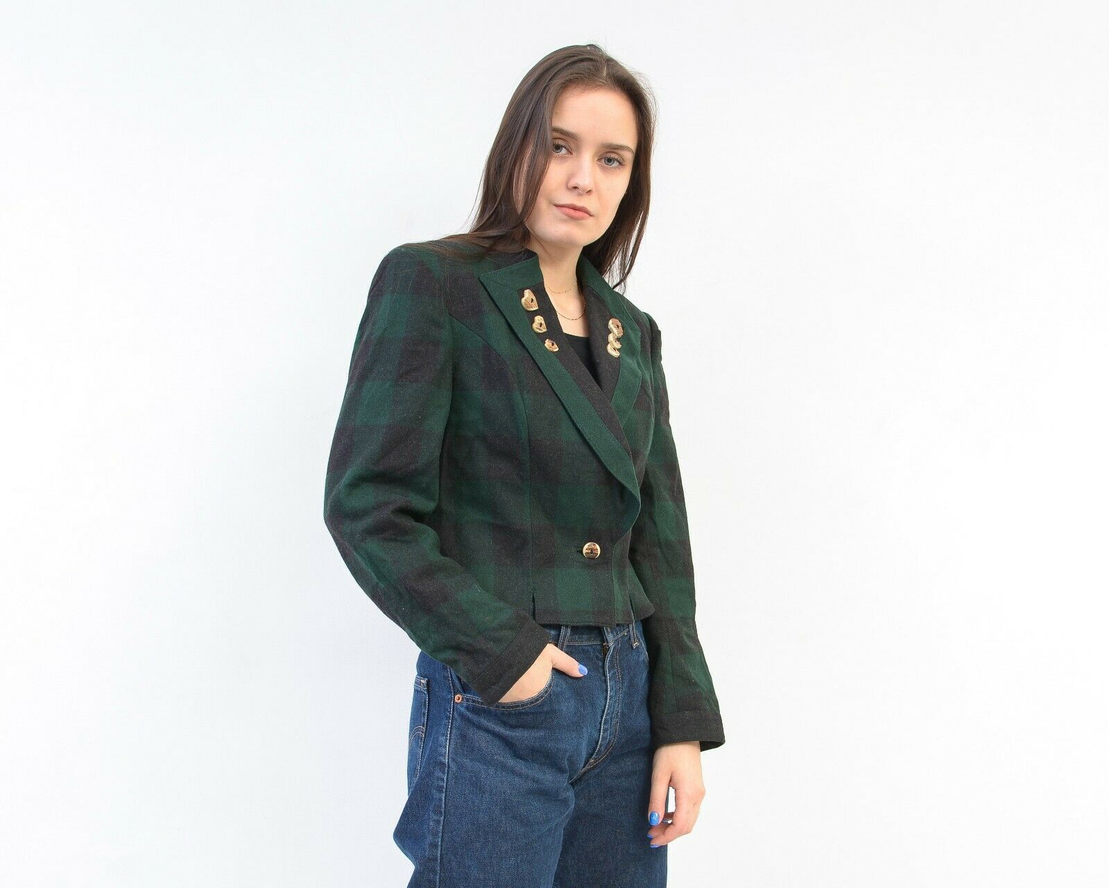 Vintage Women's Blazer Check Plaid Tartan Jacket Trachten Cardigan Size S / US 4 / IT 40 - 3 Thumbnail