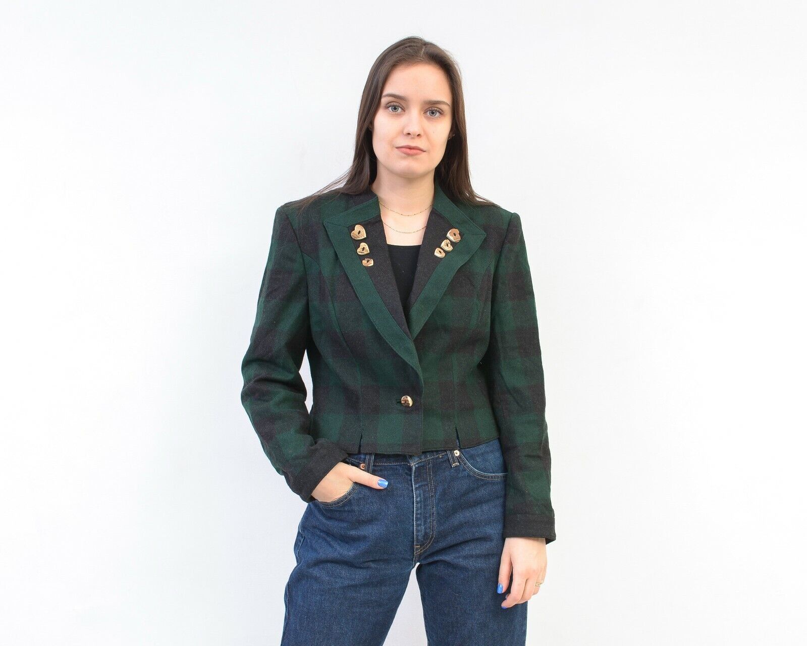 Vintage Women's Blazer Check Plaid Tartan Jacket Trachten Cardigan Size S / US 4 / IT 40 - 2 Thumbnail