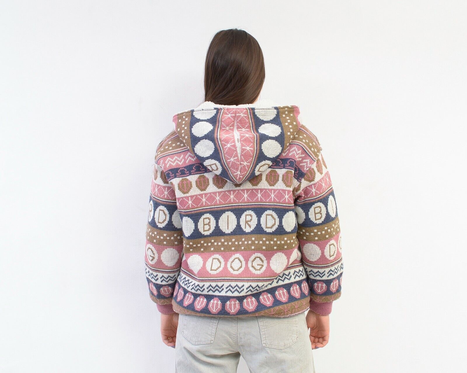 Vintage 90's Winter Faux Sherpa Pile Knitted Jacket Warm Hood Zipper Size L / US 10 / IT 46 - 5 Thumbnail