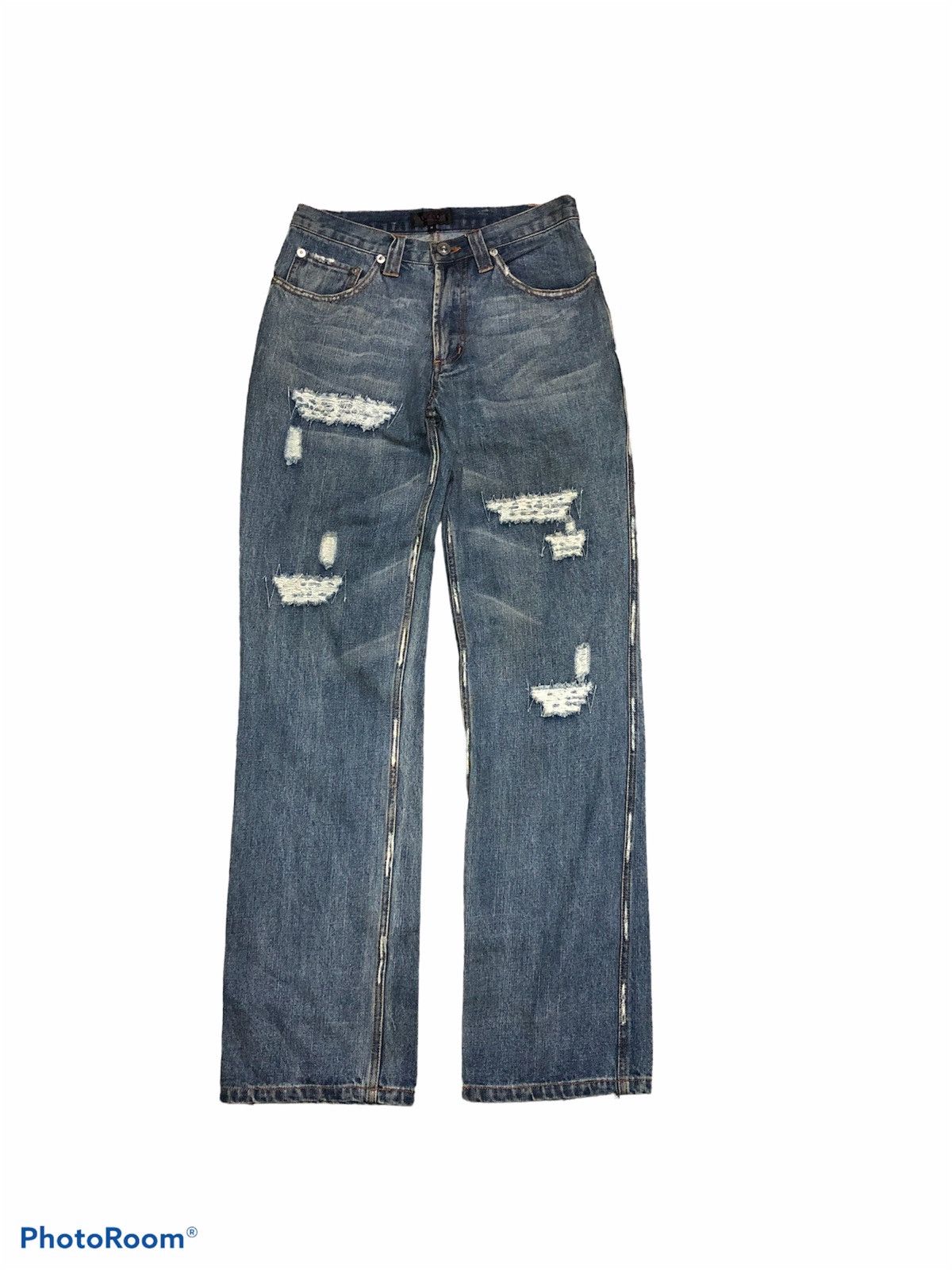 Japanese Brand DISTRESSED WASHED BLUE DENIM BY ZEROSAIL Size US 29 - 1 Thumbnail