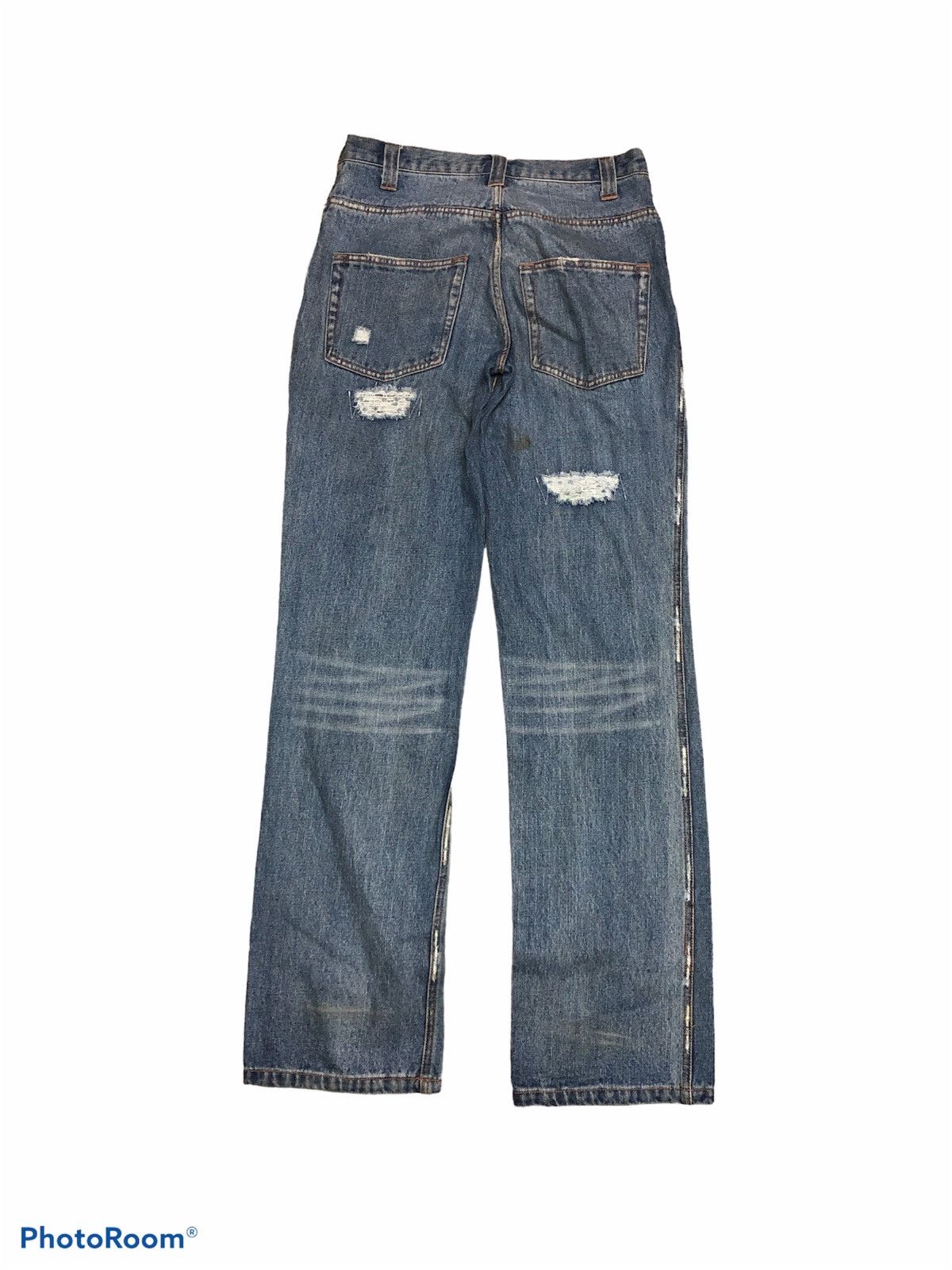 Japanese Brand DISTRESSED WASHED BLUE DENIM BY ZEROSAIL Size US 29 - 2 Thumbnail