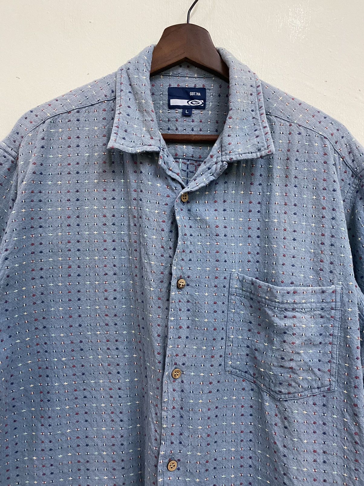 Gotcha × Japanese Brand × Vintage Vintage Gotcha Sashiko Stitched Rare Buttons Shirt Size US L / EU 52-54 / 3 - 3 Thumbnail