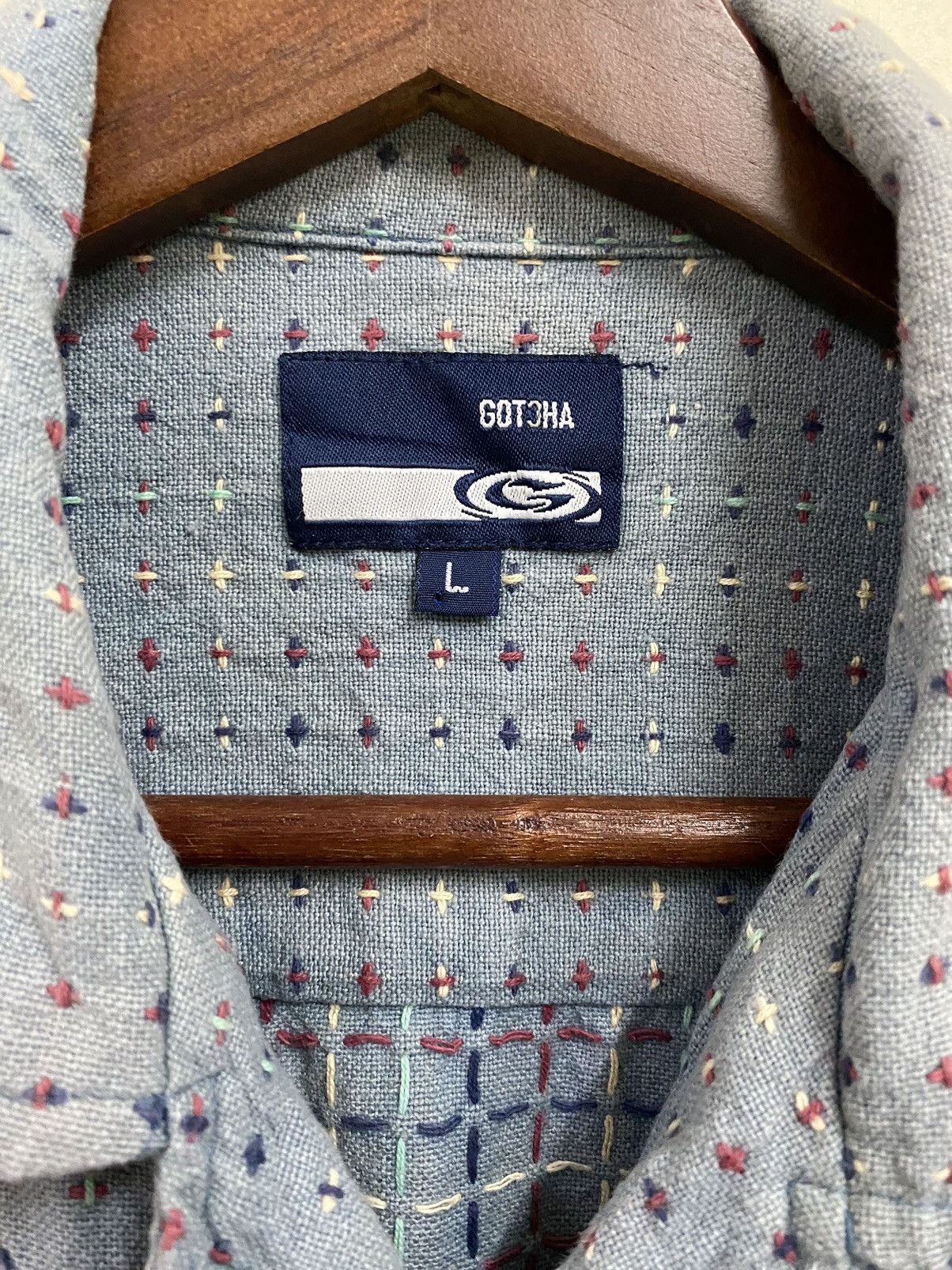 Gotcha × Japanese Brand × Vintage Vintage Gotcha Sashiko Stitched Rare Buttons Shirt Size US L / EU 52-54 / 3 - 4 Thumbnail
