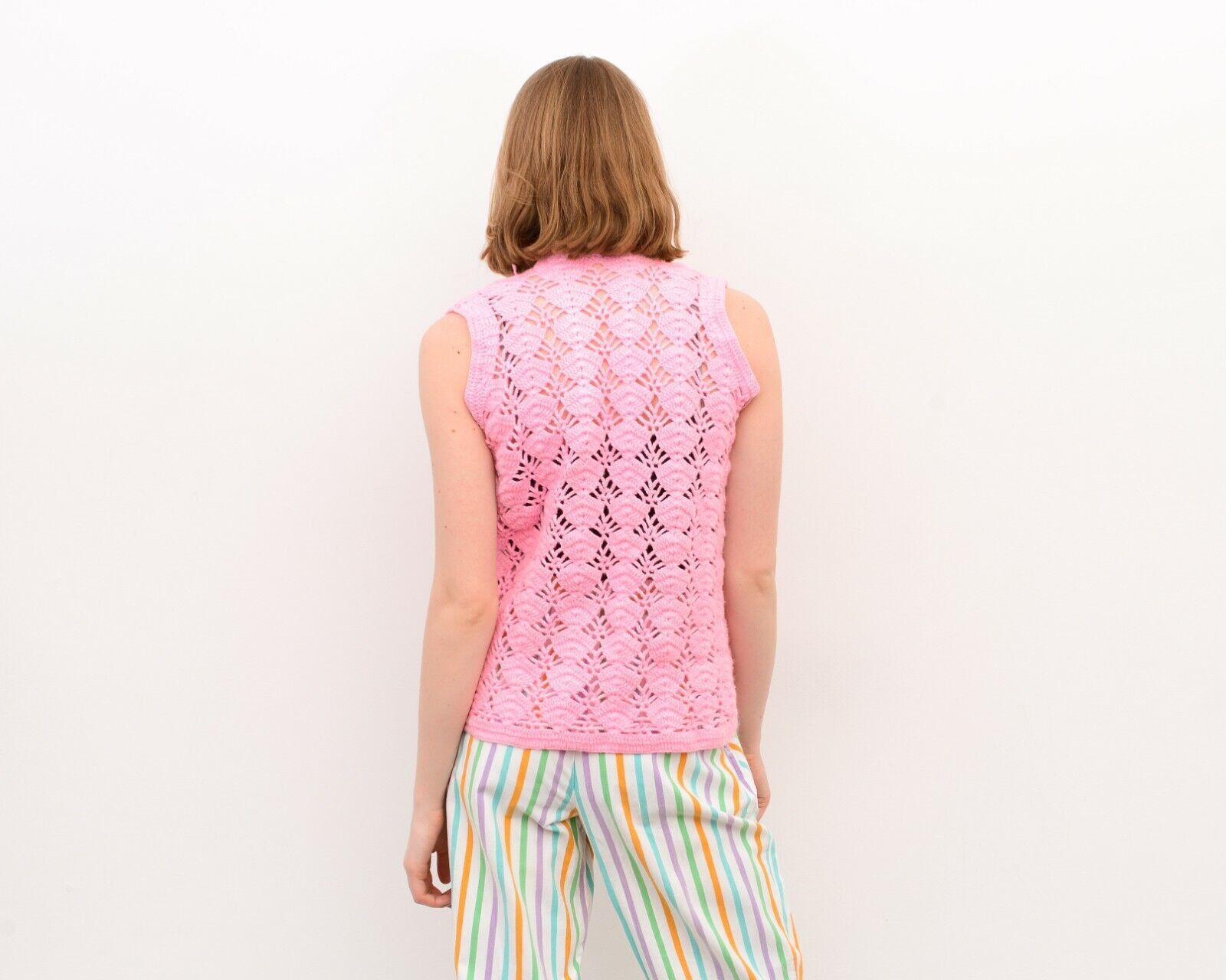 Other × Vintage Knitted Crochet Cute Romantic Waistcoat Vest Gilet VTG Size S / US 4 / IT 40 - 4 Thumbnail