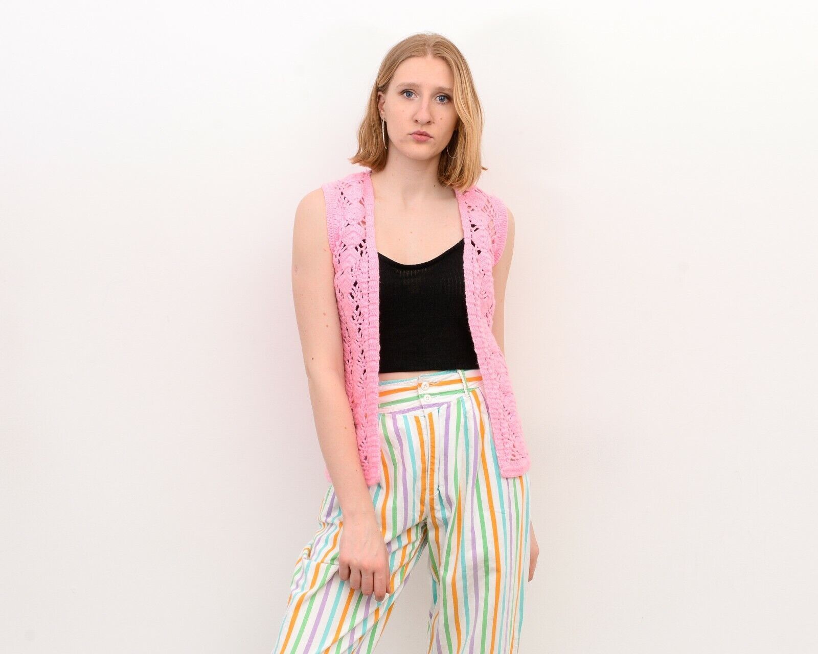 Other × Vintage Knitted Crochet Cute Romantic Waistcoat Vest Gilet VTG Size S / US 4 / IT 40 - 1 Thumbnail