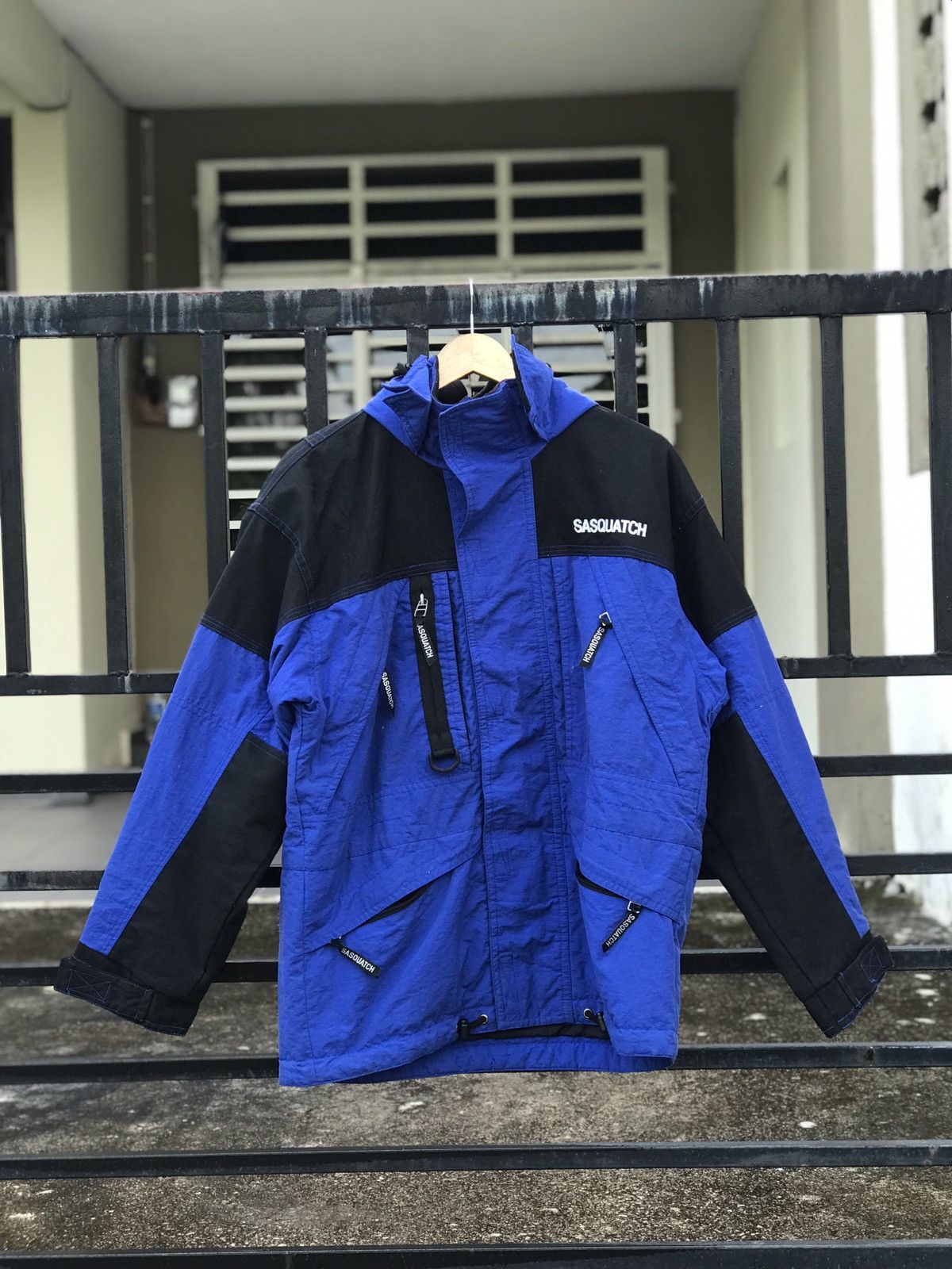 image of Sasquatchfabrix Sasquatch Gorpcore Windbreaker Outdoor Jacket Hoodie in Blue, Men's (Size Large)