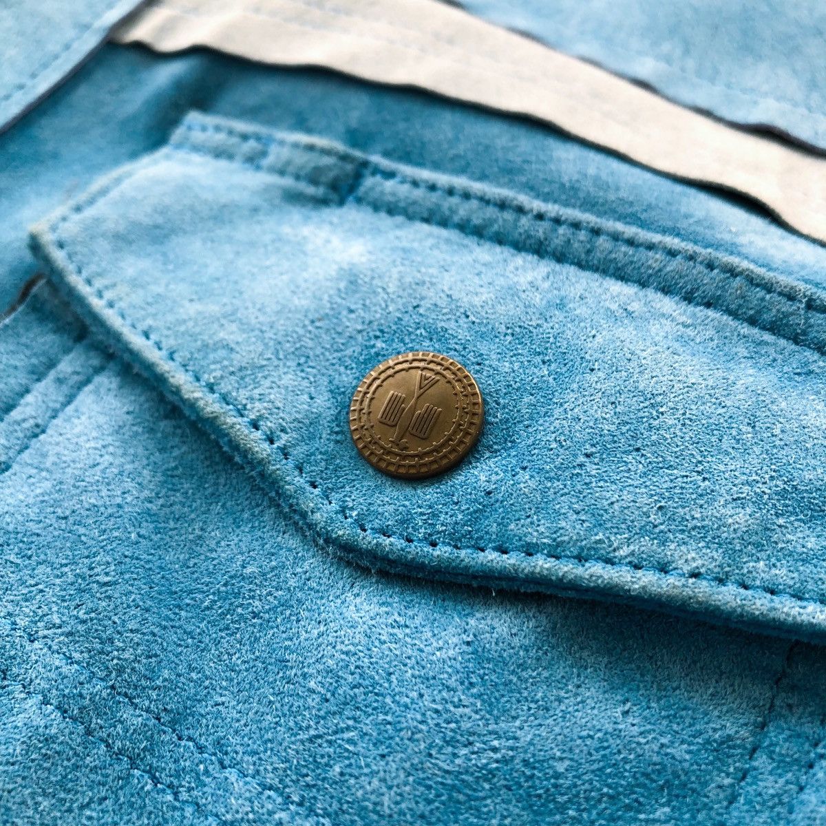 Blackmeans Blackmeans Short Sleeve Suede Leather Work Shirt (Sky Blue) Size US S / EU 44-46 / 1 - 4 Thumbnail