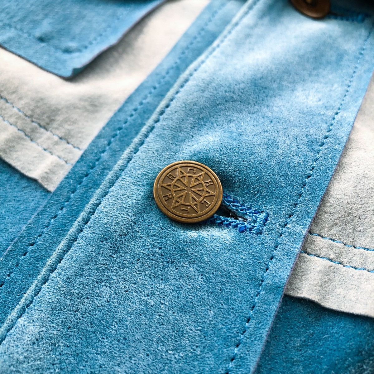 Blackmeans Blackmeans Short Sleeve Suede Leather Work Shirt (Sky Blue) Size US S / EU 44-46 / 1 - 5 Thumbnail