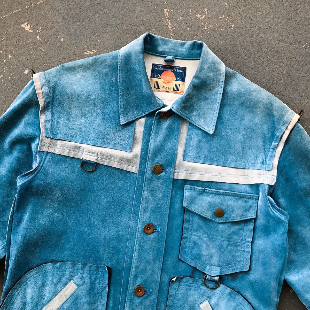 Blackmeans Blackmeans Short Sleeve Suede Leather Work Shirt (Sky Blue) Size US S / EU 44-46 / 1 - 2 Thumbnail