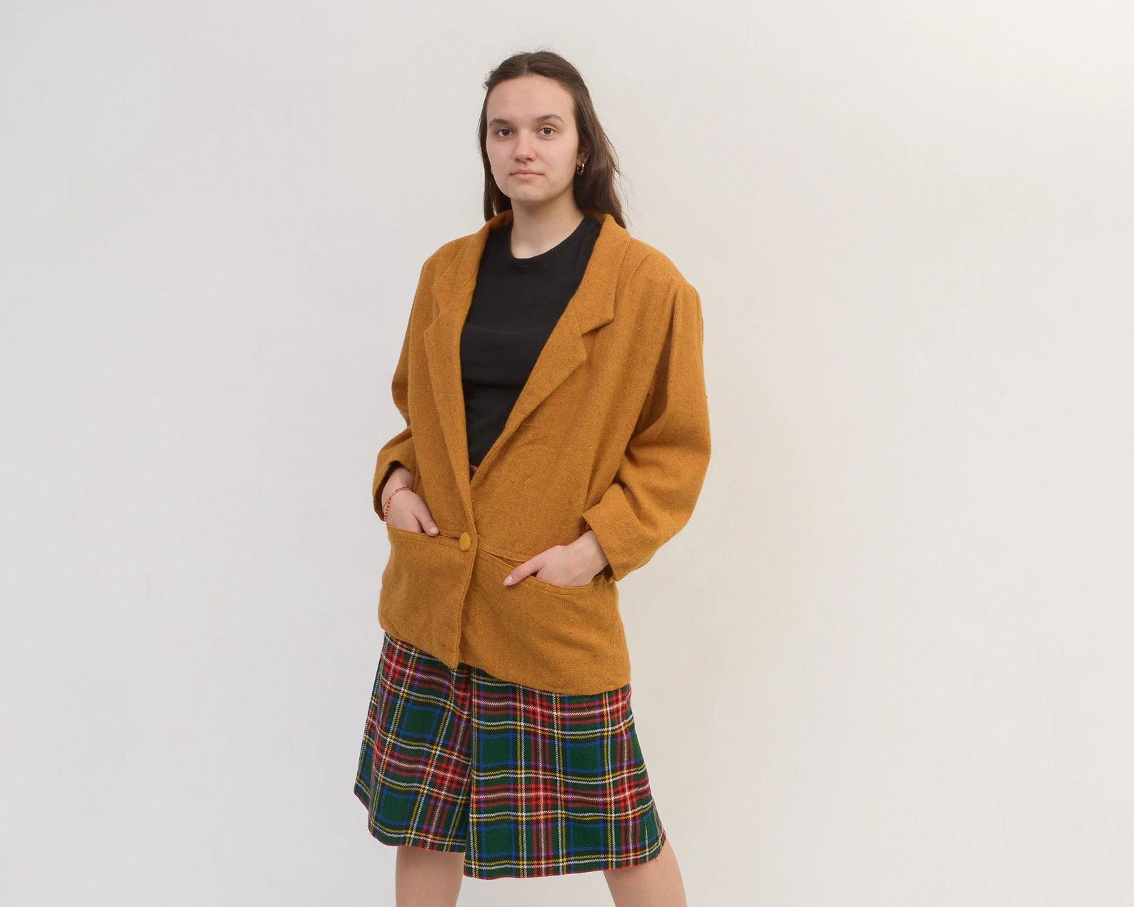 Vintage Wool Blazer Jacket Tan Coat One Button Rough Oversized Size XL / US 12-14 / IT 48-50 - 1 Thumbnail