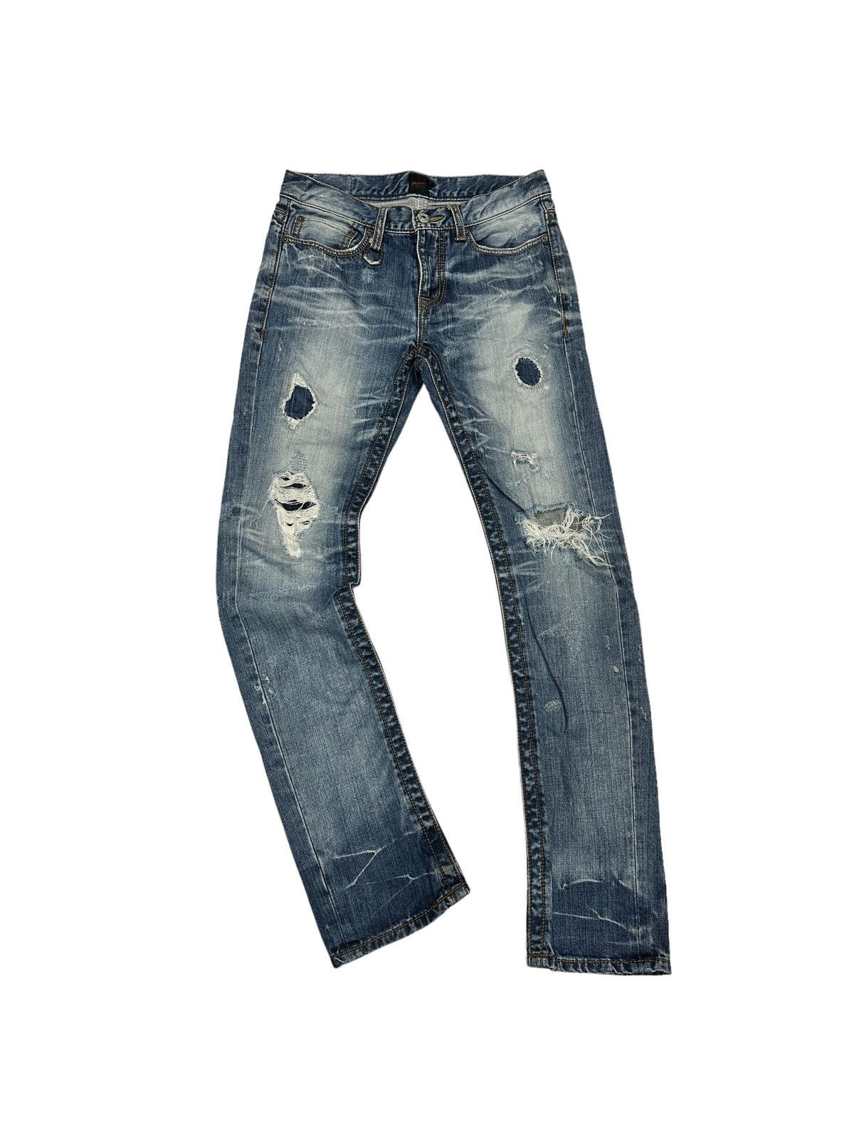 image of Beauty Beast x Hysteric Glamour Best Offer Jack Rose Distressed Slim Jeans in Washed Indigo (Size 3