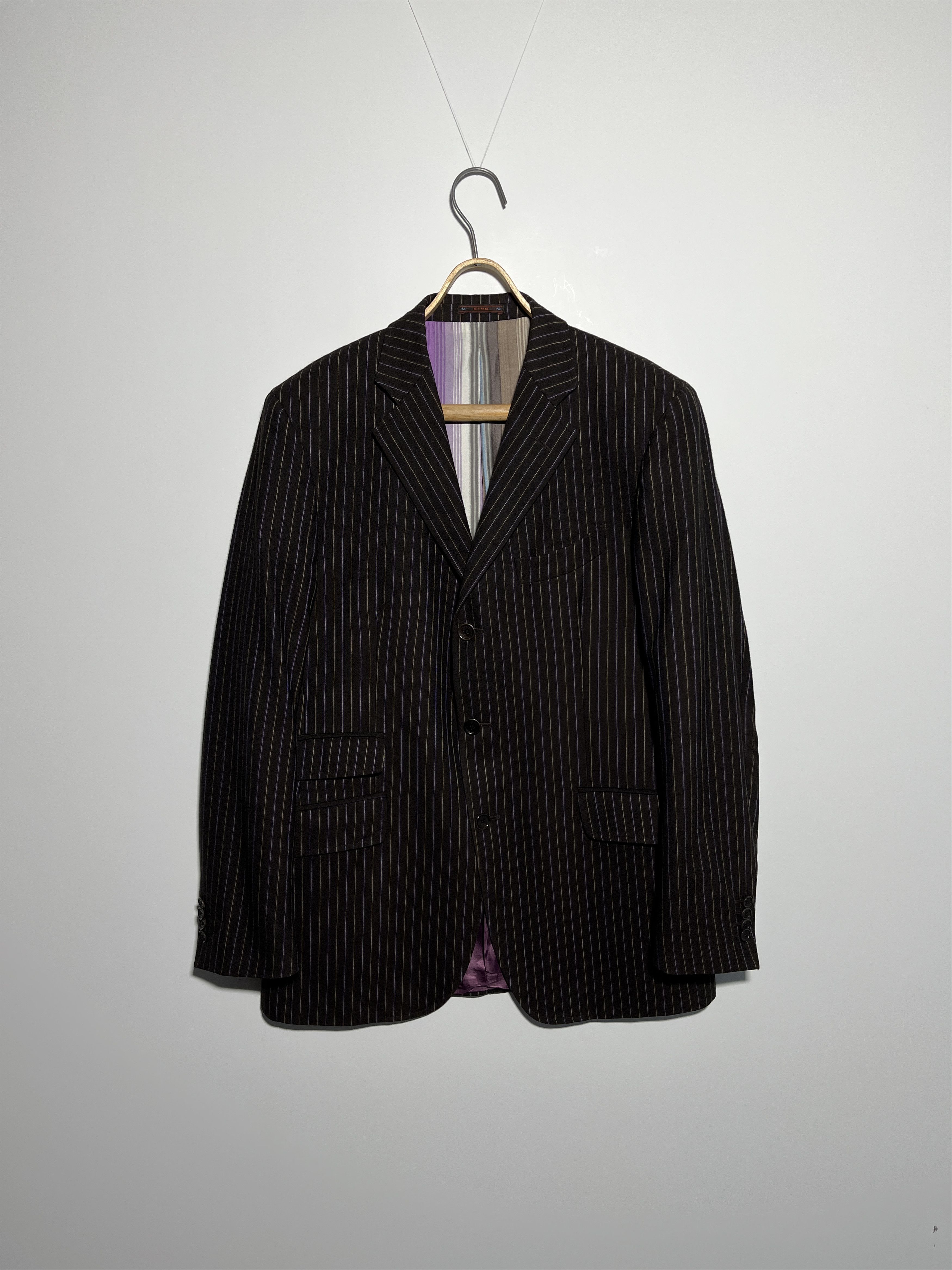 Etro Milano Vintage Striped Dark Brown Wool Blazer Size 42R