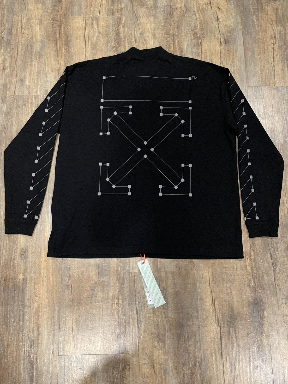 Off-White NEW Off-White Diag Backbone Logo Zip Mock Neck Black L/S Tee ...