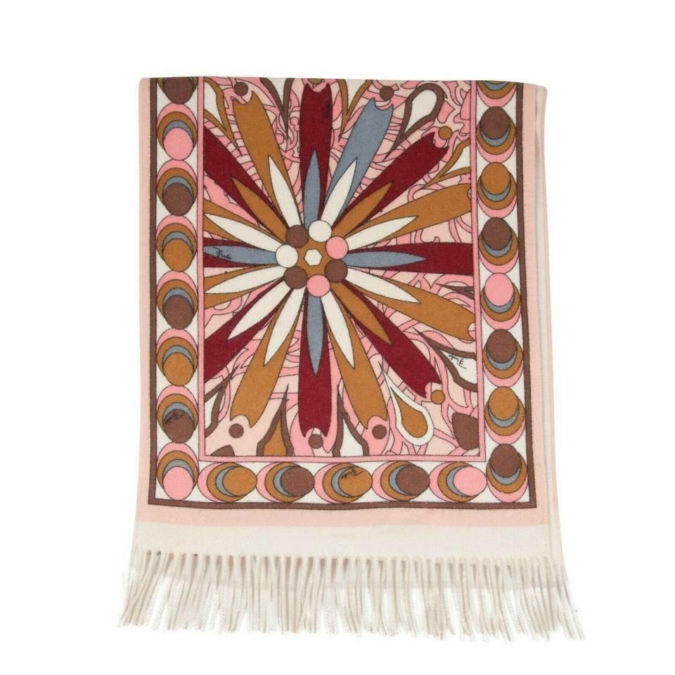 Emilio Pucci Pink Brown Floral Psychedelic Fringe Scarf Size ONE SIZE - 2 Thumbnail