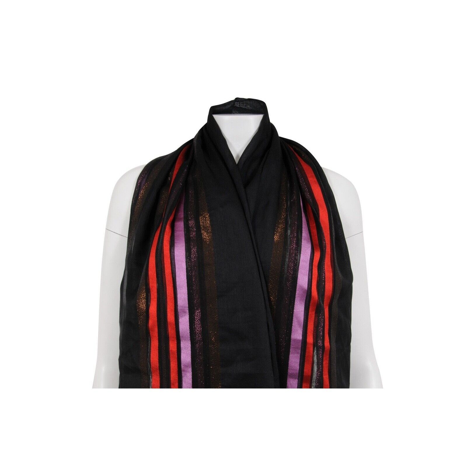 Gucci Striped Scarf Black Pink Red Brown Metallic Silk Size ONE SIZE - 3 Thumbnail
