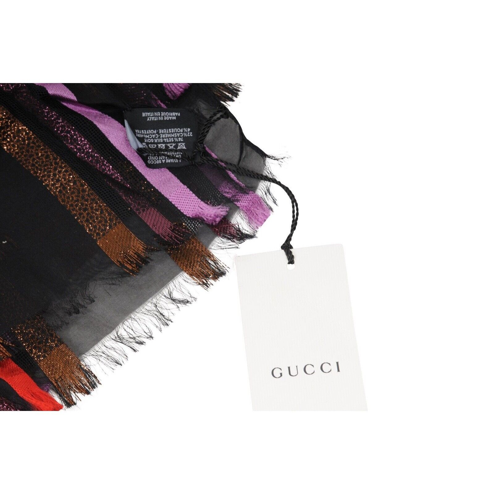 Gucci Striped Scarf Black Pink Red Brown Metallic Silk Size ONE SIZE - 5 Thumbnail