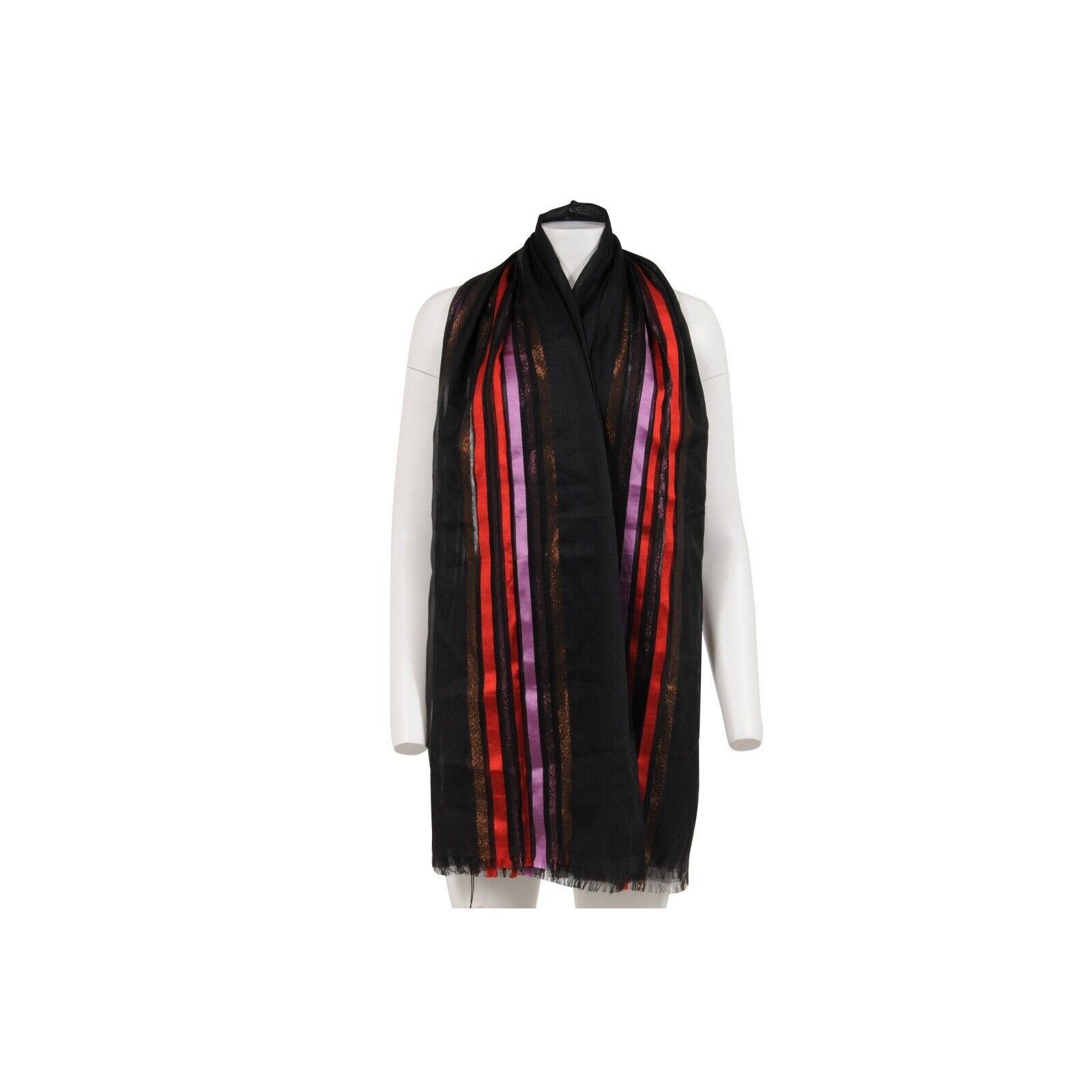Gucci Striped Scarf Black Pink Red Brown Metallic Silk Size ONE SIZE - 1 Thumbnail