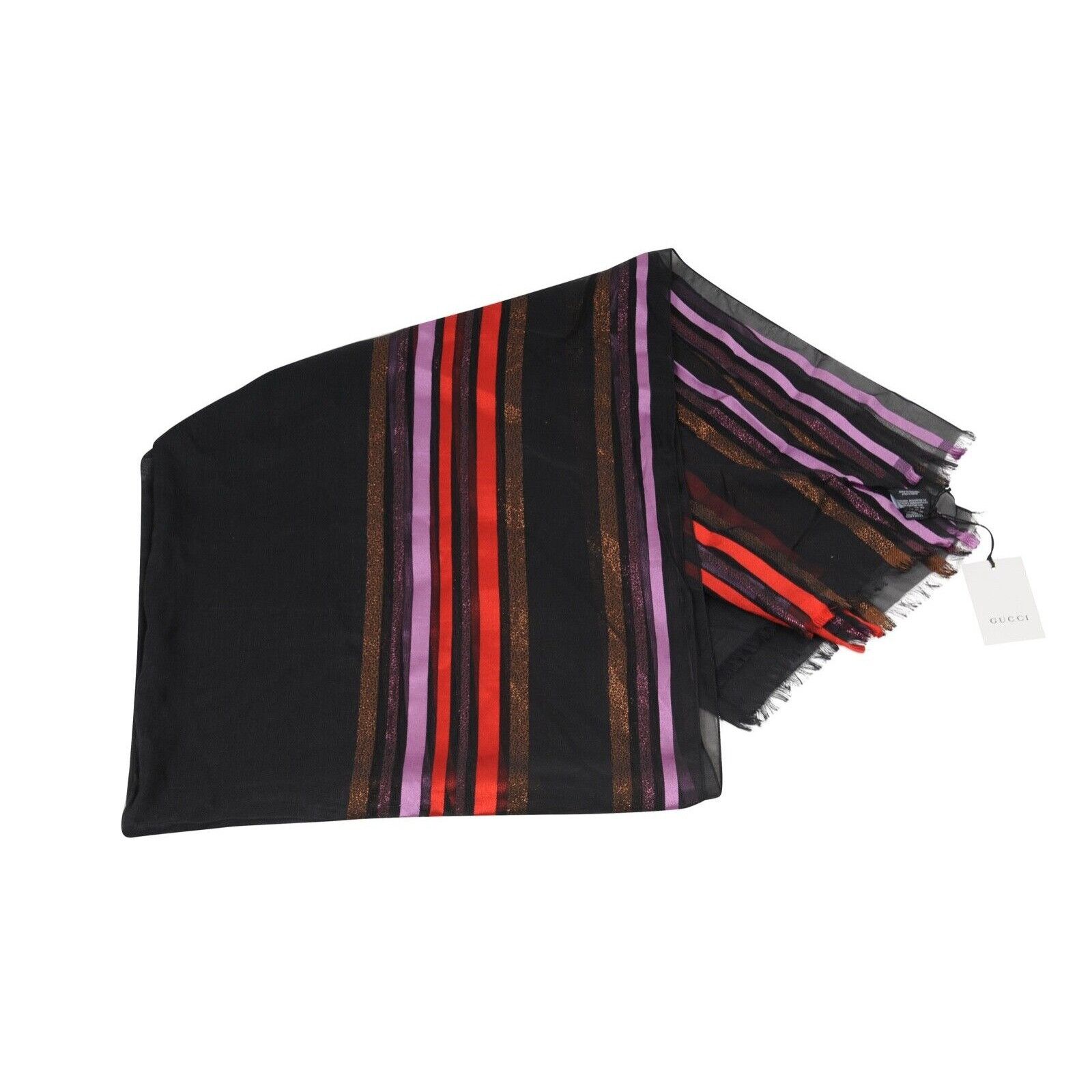 Gucci Striped Scarf Black Pink Red Brown Metallic Silk Size ONE SIZE - 2 Thumbnail