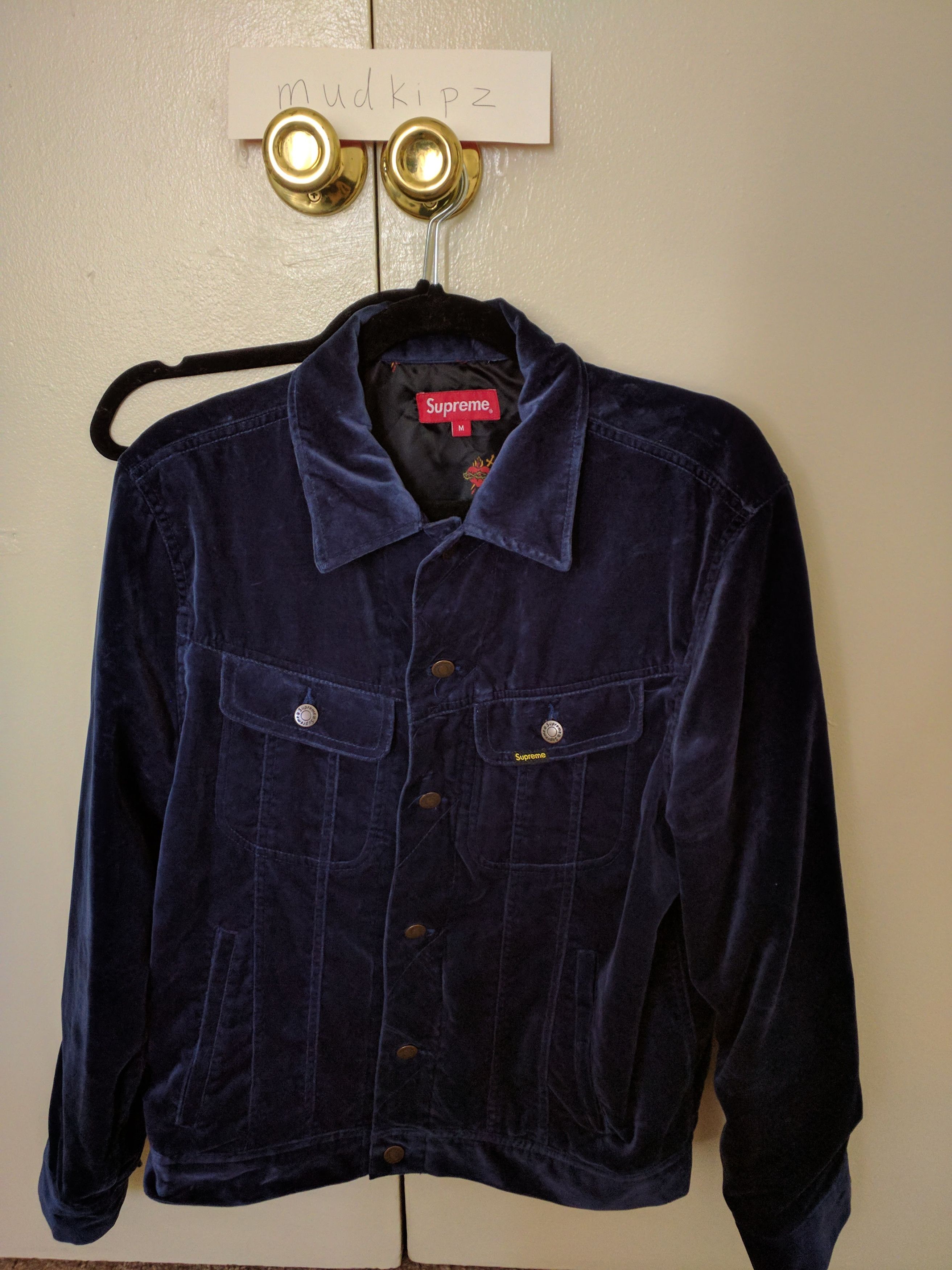 Supreme Velvet Trucker Jacket Navy Grailed