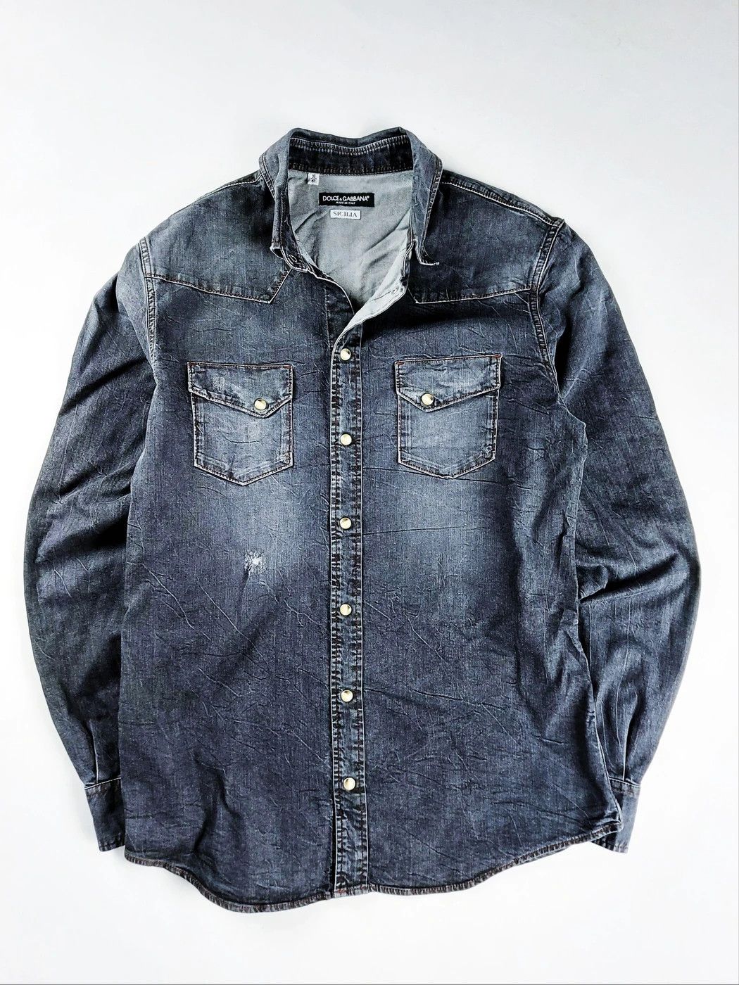 Dolce Gabbana D&G Vintage Denim Indigo Blue Shirt Mens Made in