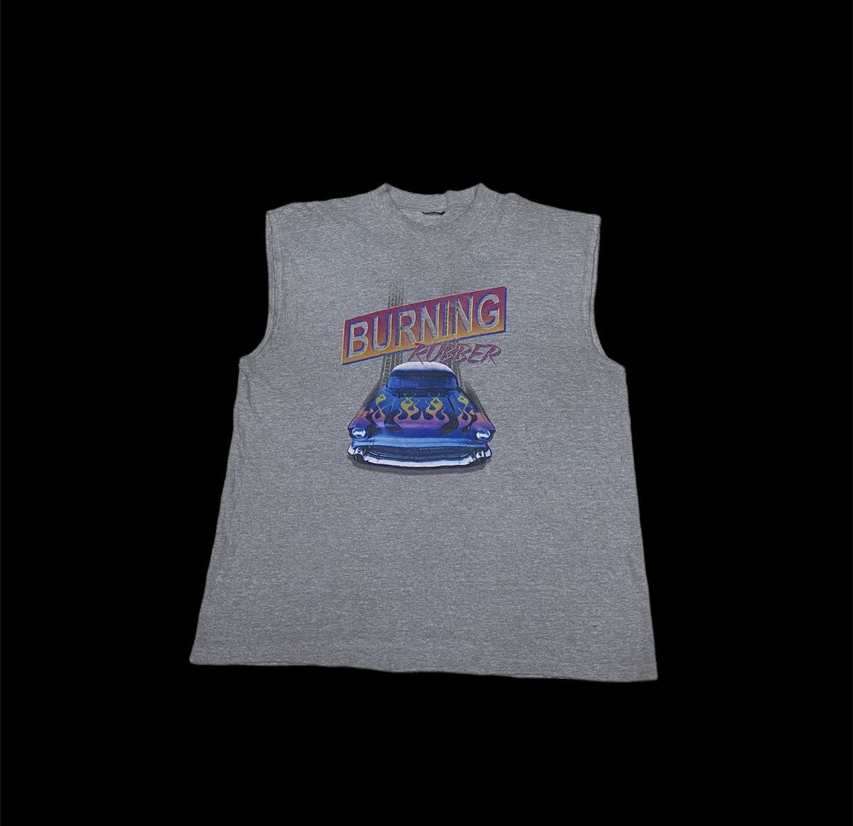 Vintage Vintage muscle car racing Burning rubber nonsleeve tee shirt Size US XL / EU 56 / 4 - 1 Thumbnail