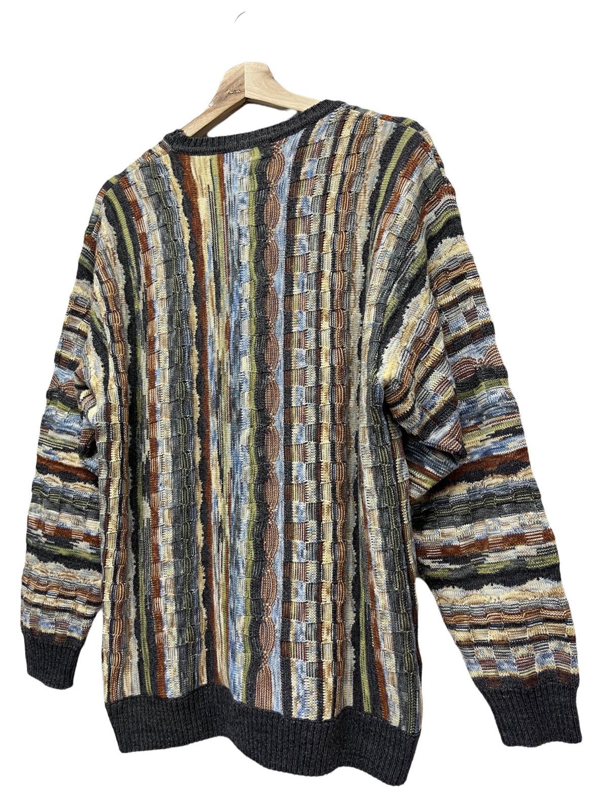 Homespun Knitwear 90's Made In Italy Striped Basketweave Knitted Wool Sweater Size US L / EU 52-54 / 3 - 5 Thumbnail