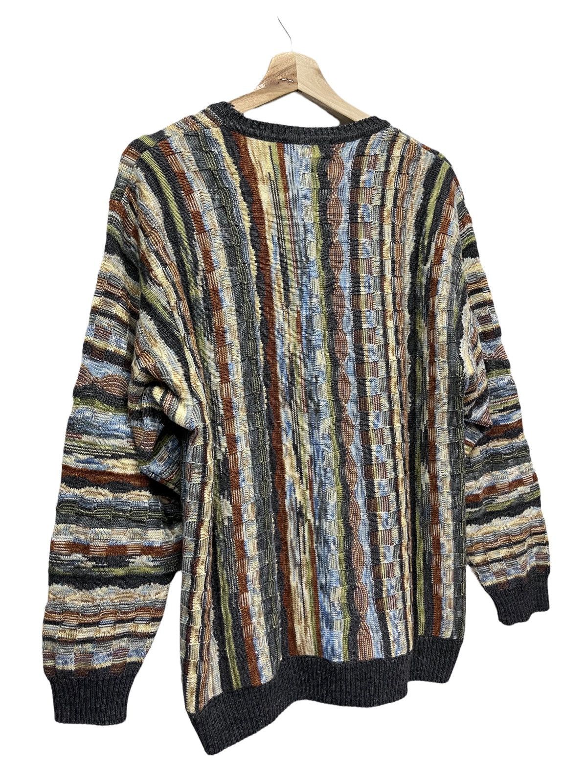 Homespun Knitwear 90's Made In Italy Striped Basketweave Knitted Wool Sweater Size US L / EU 52-54 / 3 - 6 Thumbnail