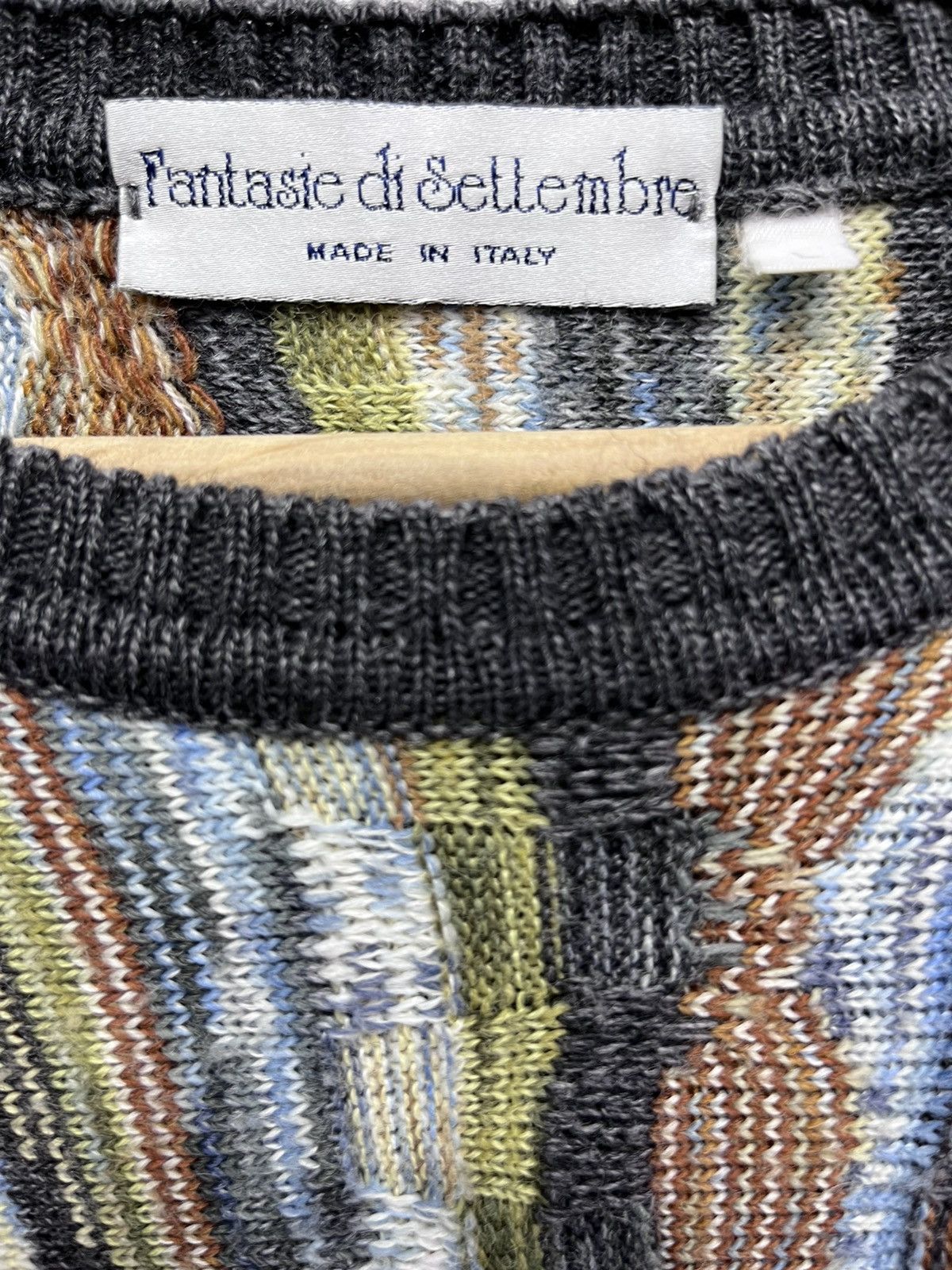 Homespun Knitwear 90's Made In Italy Striped Basketweave Knitted Wool Sweater Size US L / EU 52-54 / 3 - 9 Thumbnail